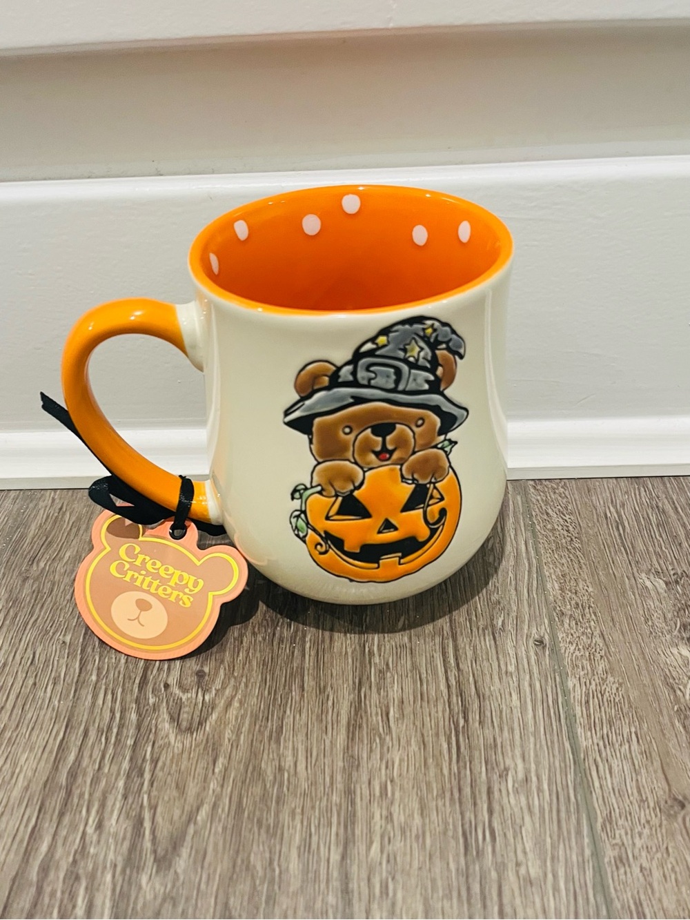 Cream and Orange Halloween Bear Pumpkin Mug